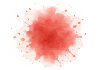 Red watercolor splash with paint texture creating an abstract art brush stroke, isolated on transparent background
