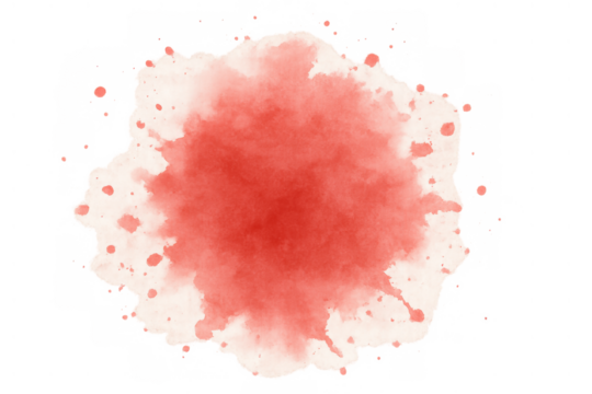 Red watercolor splash with paint texture creating an abstract art brush stroke, isolated on transparent background