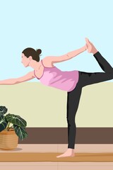 Naklejka premium Home yoga session background, aesthetic illustration