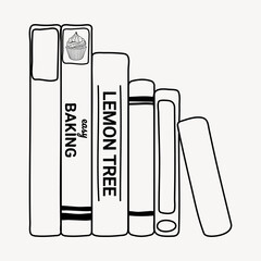 Books doodle clipart, cute black & white illustration