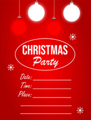 Christmas party invitation template with colorful Christmas tree baubles and space for text