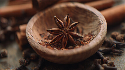 Star anise with cinnamon sticks and cloves
