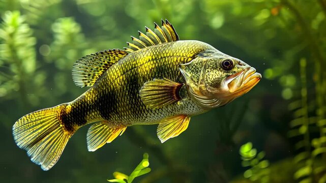 Vibrant Perch in Aquatic Realm: Capturing the beauty of the aquatic realm, a vibrant perch swims gracefully, its intricate patterns illuminated by the underwater light.