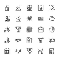 25 set of outline web business icons such as goal, growth, get money, growth, calendar vector thin icons for report, presentation, diagram, web design, mobile app