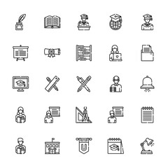 25 set of outline web university icons such as book, board, elearning, student, student vector thin icons for report, presentation, diagram, web design, mobile app