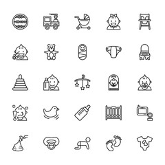 25 set of outline web baby stuff icons such as train, baby, pyramid, baby, poo vector thin icons for report, presentation, diagram, web design, mobile app