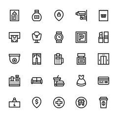 25 set of outline web mall icons such as perfume, cash, security camera, cash register, information vector thin icons for report, presentation, diagram, web design, mobile app
