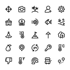 25 set of outline web miscellaneous icons such as photo camera, school, position, pear, thumb down vector thin icons for report, presentation, diagram, web design, mobile app