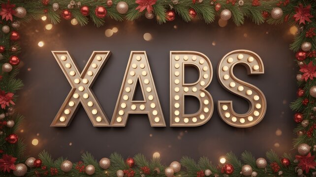 Festive XABS marquee letters with Christmas decorations holiday season celebration perfect for seasonal greetings and promotional ma