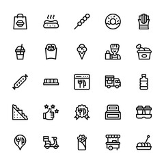 25 set of outline web take away icons such as hot dog, frappe, sausage, sandwich, placeholder vector thin icons for report, presentation, diagram, web design, mobile app