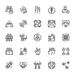 25 set of outline web friendship icons such as friendly, high five, community, friends, puzzles vector thin icons for report, presentation, diagram, web design, mobile app