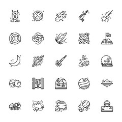 25 set of outline web space icons such as sun, galaxy, moon, eclipse,   vector thin icons for report, presentation, diagram, web design, mobile app