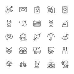25 set of outline web date night icons such as letter, placeholder, talk, underwear, flower vector thin icons for report, presentation, diagram, web design, mobile app