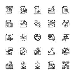 25 set of outline web corparate management icons such as income, budget, growth, leader, building vector thin icons for report, presentation, diagram, web design, mobile app
