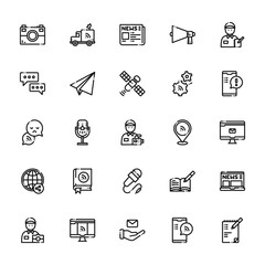 25 set of outline web news journal icons such as truck, chat, chat, worldwide, photographer vector thin icons for report, presentation, diagram, web design, mobile app