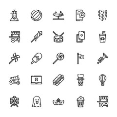 25 set of outline web fair icons such as ball, stand, windmill, cannon, wheel vector thin icons for report, presentation, diagram, web design, mobile app