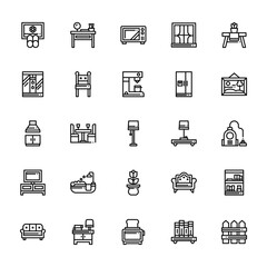 25 set of outline web home and living icons such as dressing table, shower, hood, tv, sofa vector thin icons for report, presentation, diagram, web design, mobile app