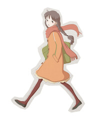 PNG Japanese anime girl sticker with white border, transparent background