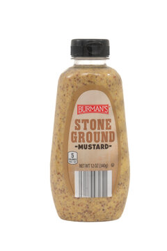 St. Louis, Missouri USA - November 10, 2025: Burman's brand stone ground mustard sold by Lidl grocery stores in the US