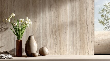 Muted tones and natural elements in a modern interior design.