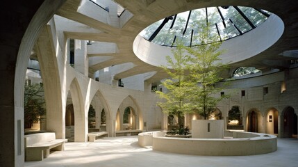 Light-filled interior of a modern architectural structure.
