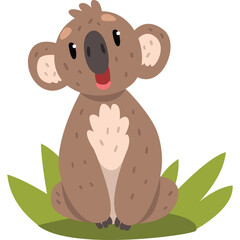Cute cartoon koala sitting on green grass with transparent background joyful expression in natural habitat