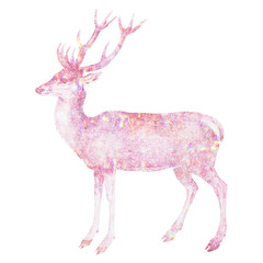 Pink holographic deer sticker with a white border