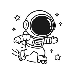 Astronauts rollerblading. Hand-drawn coloring pages