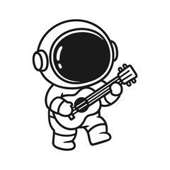 Astronaut playing guitar. Hand-drawn coloring pages