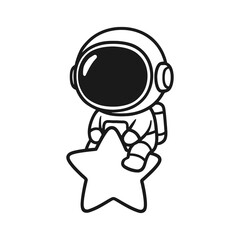 Astronaut sitting on a star. Hand-drawn coloring pages