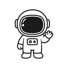Astronaut waving. Hand-drawn coloring pages