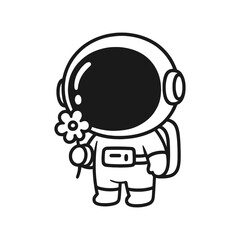 Astronaut brings flowers. Hand-drawn coloring pages