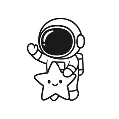 Astronauts with stars. Hand-drawn coloring pages