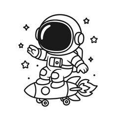 Astronauts playing with rockets. Hand-drawn coloring pages