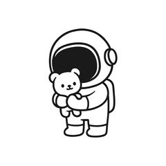 Astronauts playing with dolls. Hand-drawn coloring pages