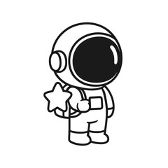 Astronaut carrying a bag. Hand-drawn coloring pages