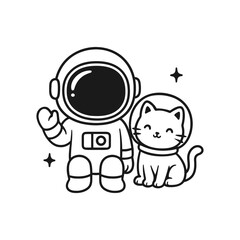 Astronaut with cat. Hand-drawn coloring pages