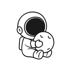 Astronauts playing meteor ball. Hand-drawn coloring pages