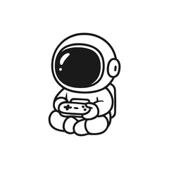 Astronaut playing games alone. Hand-drawn coloring pages