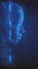Futuristic Digital Female Face with Circuit Pattern