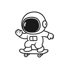 Astronaut skateboarding alone. Hand-drawn coloring pages