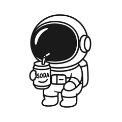 Astronaut drinking soda. Hand-drawn coloring pages