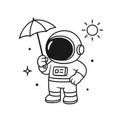 Astronaut carrying an umbrella. Hand-drawn coloring pages