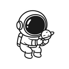 Astronauts carrying small planets. Hand-drawn coloring pages