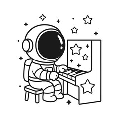 Astronauts learn to play the piano. Hand-drawn coloring pages