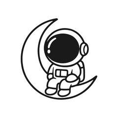 Astronaut alone on the moon. Hand-drawn coloring pages