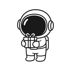 Astronauts carrying gifts. Hand-drawn coloring pages