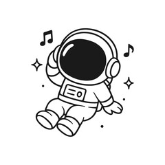 Astronauts listening to music. Hand-drawn coloring pages
