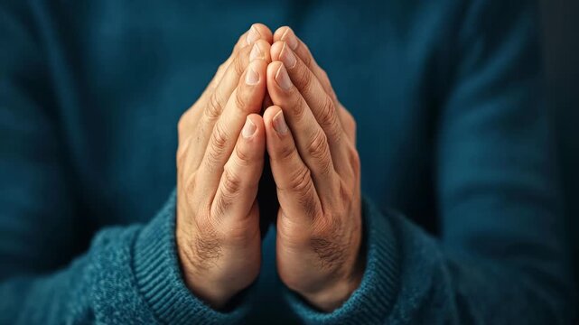Hands clasped in prayer showing spiritual tranquility and meditation in sequence