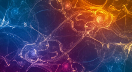 Mesmerizing abstract energy flow background featuring a vibrant blend of blue and orange swirling luminous trails, creating a dynamic digital art effect perfect for contemporary designs